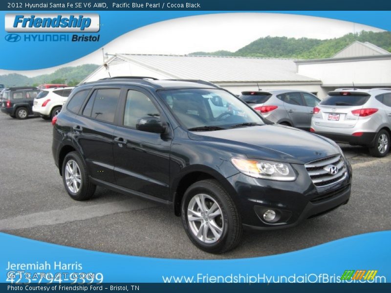 Pacific Blue Pearl / Cocoa Black 2012 Hyundai Santa Fe SE V6 AWD