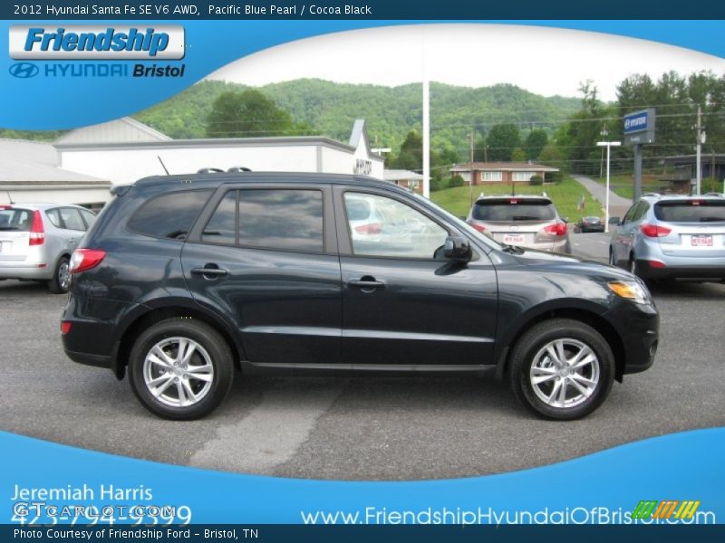Pacific Blue Pearl / Cocoa Black 2012 Hyundai Santa Fe SE V6 AWD