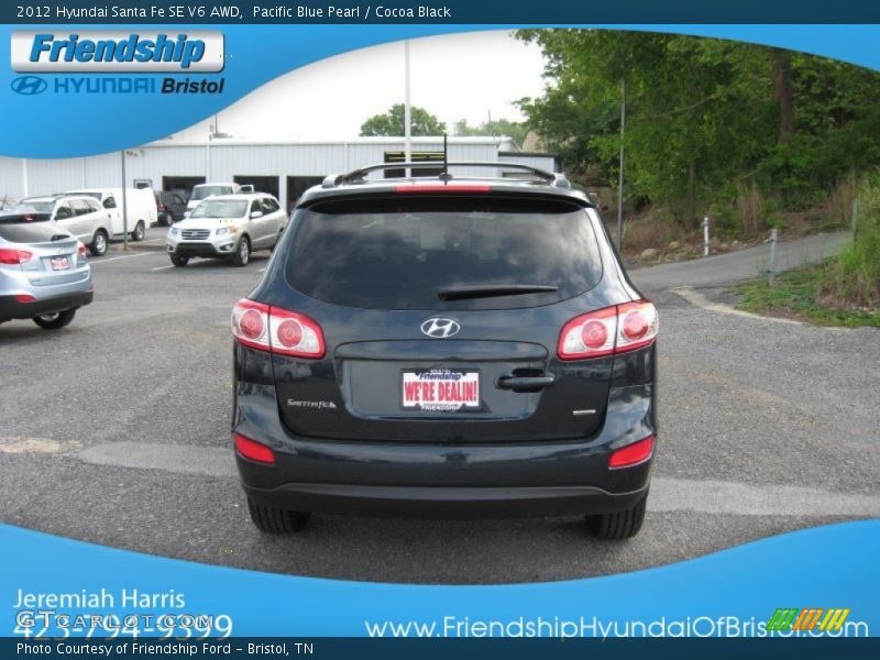 Pacific Blue Pearl / Cocoa Black 2012 Hyundai Santa Fe SE V6 AWD