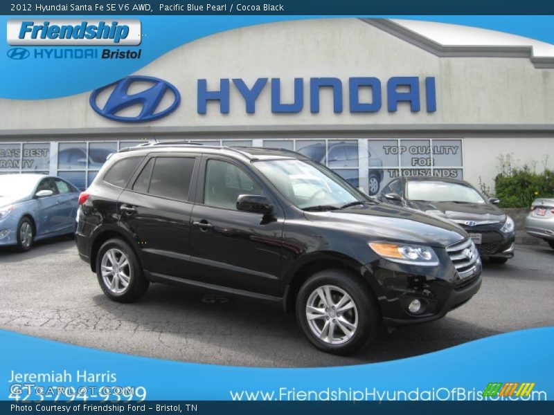 Pacific Blue Pearl / Cocoa Black 2012 Hyundai Santa Fe SE V6 AWD
