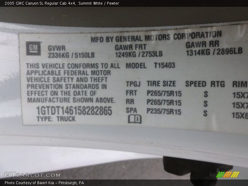 Summit White / Pewter 2005 GMC Canyon SL Regular Cab 4x4