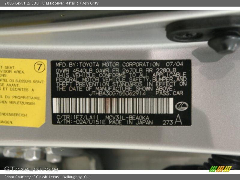 Classic Silver Metallic / Ash Gray 2005 Lexus ES 330