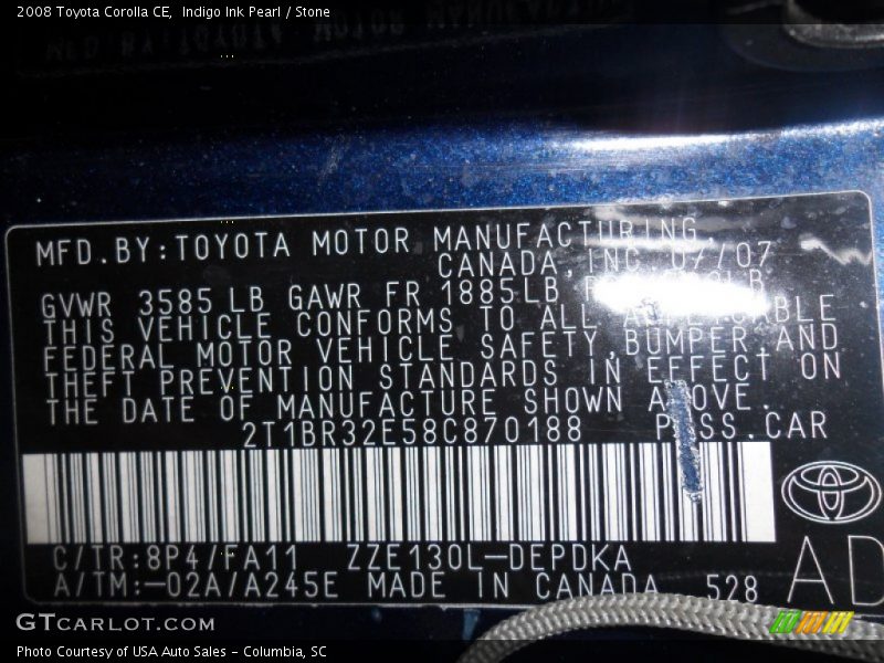 Indigo Ink Pearl / Stone 2008 Toyota Corolla CE