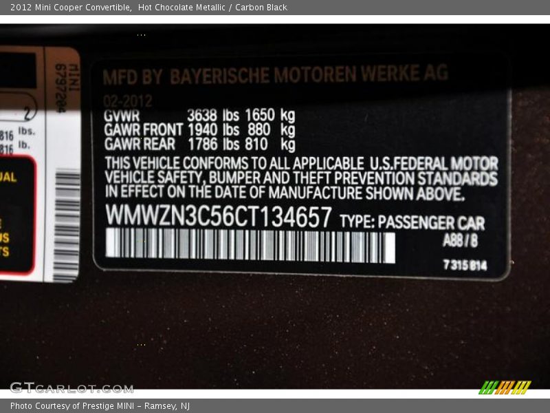 Hot Chocolate Metallic / Carbon Black 2012 Mini Cooper Convertible