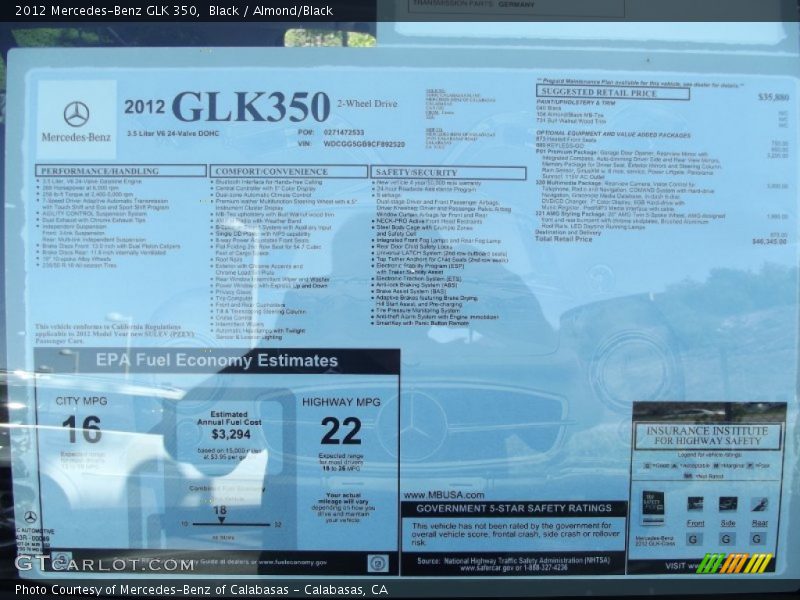 Black / Almond/Black 2012 Mercedes-Benz GLK 350