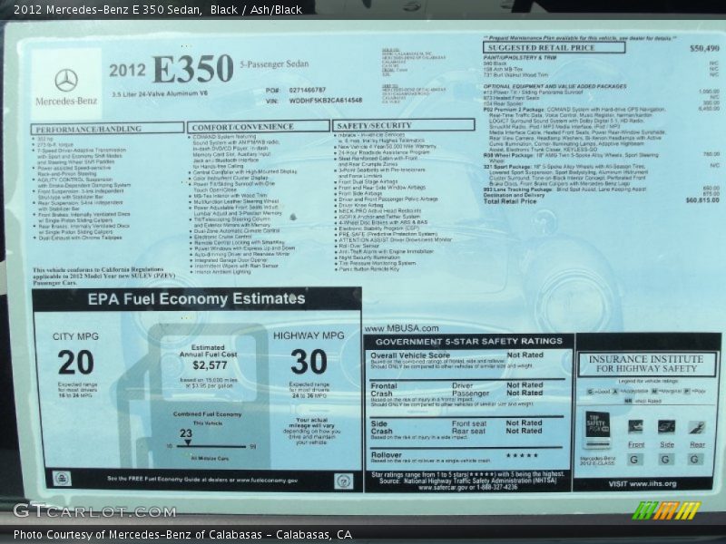 Black / Ash/Black 2012 Mercedes-Benz E 350 Sedan