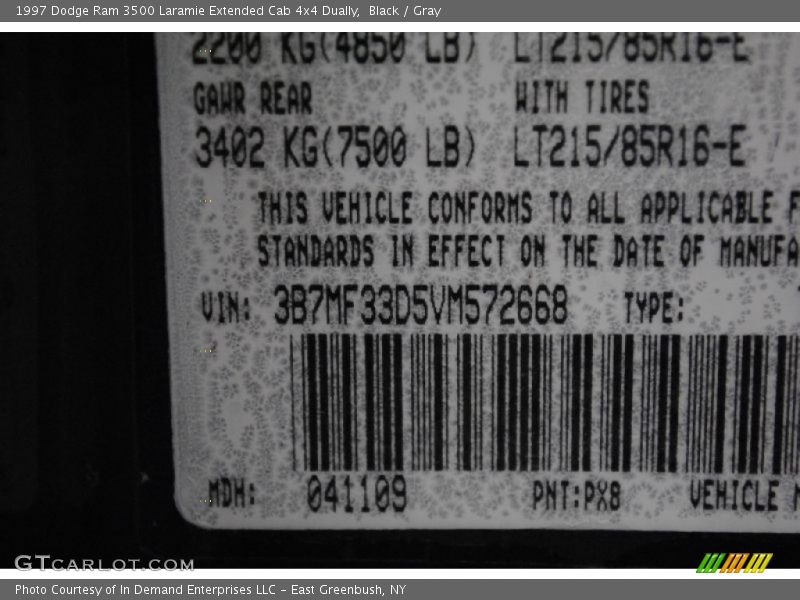Black / Gray 1997 Dodge Ram 3500 Laramie Extended Cab 4x4 Dually