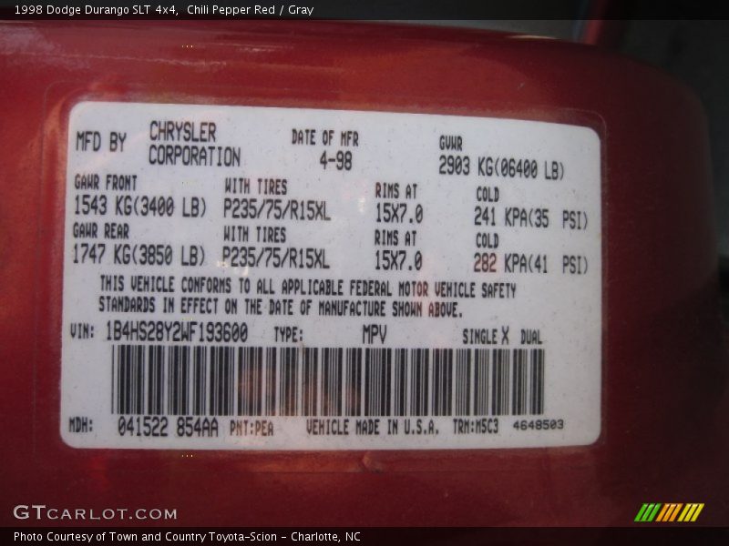 PEA - 1998 Dodge Durango SLT 4x4