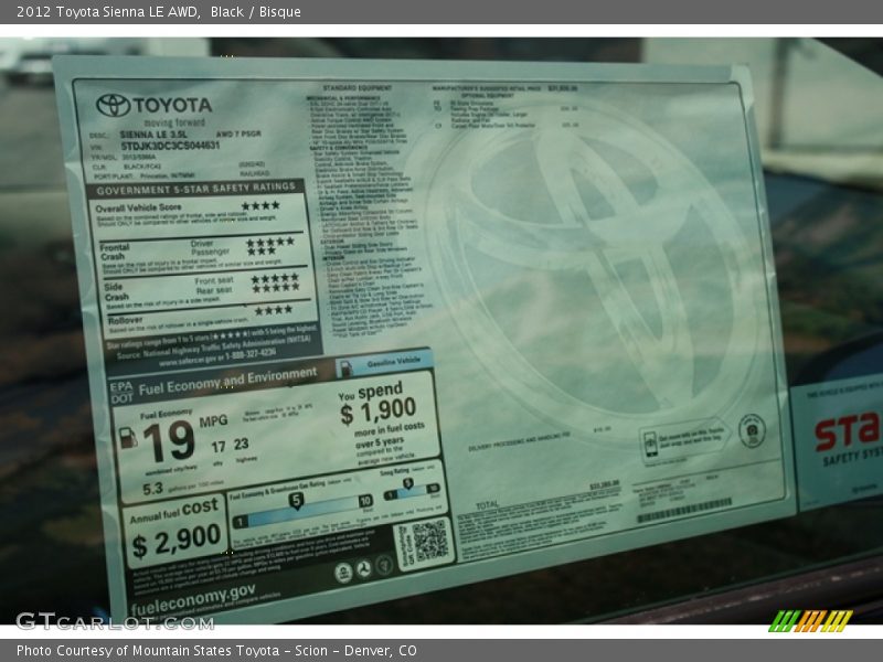 Black / Bisque 2012 Toyota Sienna LE AWD