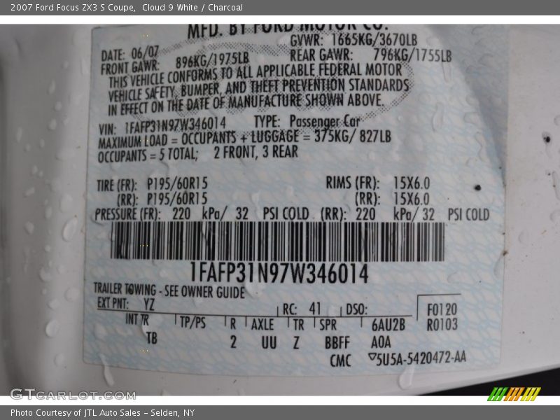 Cloud 9 White / Charcoal 2007 Ford Focus ZX3 S Coupe