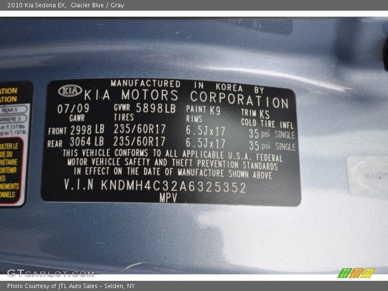 Glacier Blue / Gray 2010 Kia Sedona EX