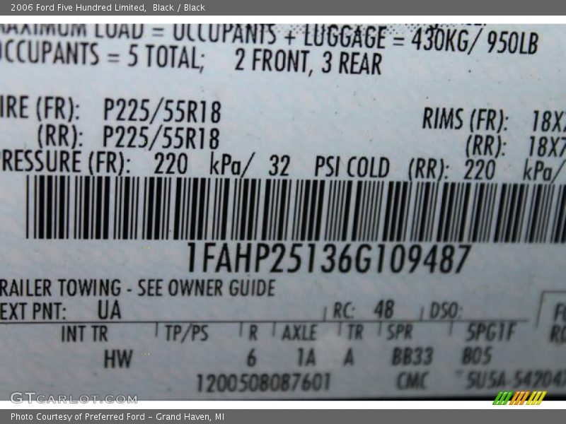 Black / Black 2006 Ford Five Hundred Limited