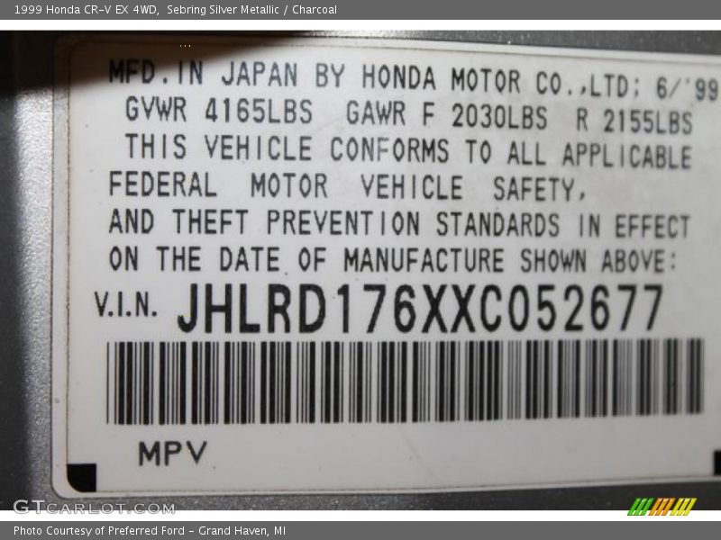 Sebring Silver Metallic / Charcoal 1999 Honda CR-V EX 4WD