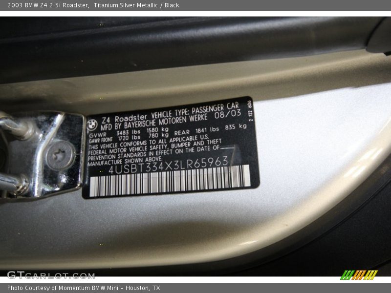 Titanium Silver Metallic / Black 2003 BMW Z4 2.5i Roadster