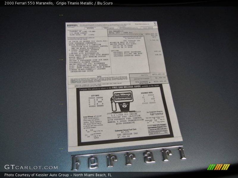  2000 550 Maranello Window Sticker