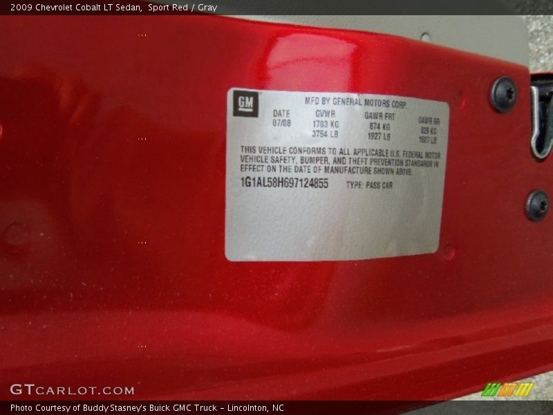 Sport Red / Gray 2009 Chevrolet Cobalt LT Sedan