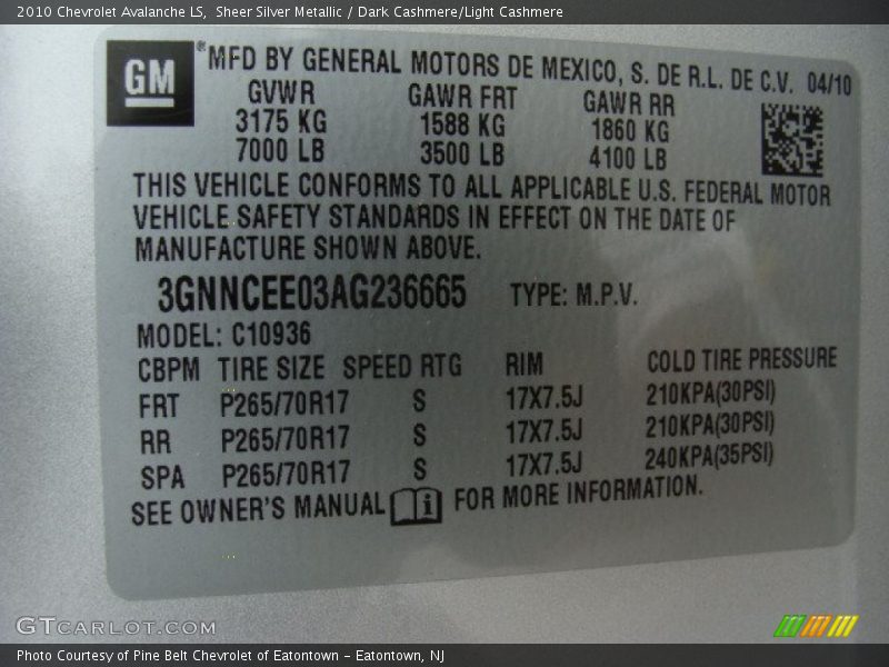 Sheer Silver Metallic / Dark Cashmere/Light Cashmere 2010 Chevrolet Avalanche LS