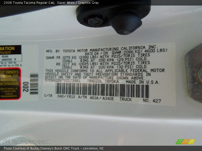 Super White / Graphite Gray 2008 Toyota Tacoma Regular Cab