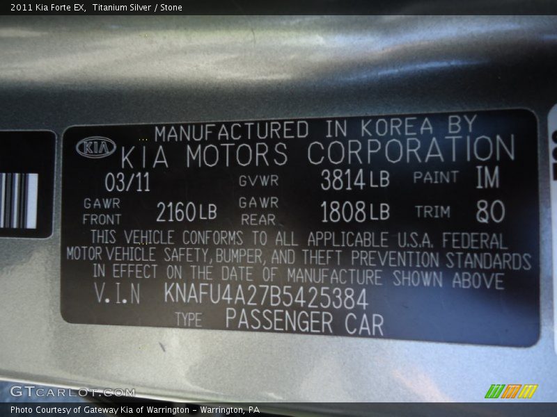 Titanium Silver / Stone 2011 Kia Forte EX
