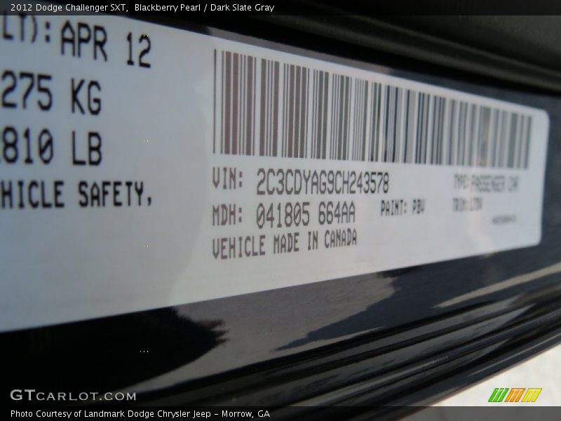 Blackberry Pearl / Dark Slate Gray 2012 Dodge Challenger SXT