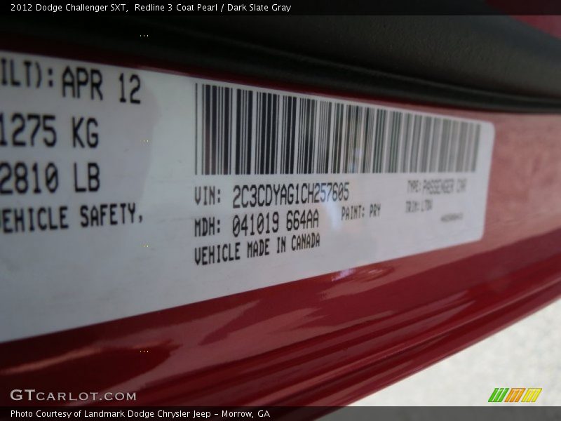 Redline 3 Coat Pearl / Dark Slate Gray 2012 Dodge Challenger SXT