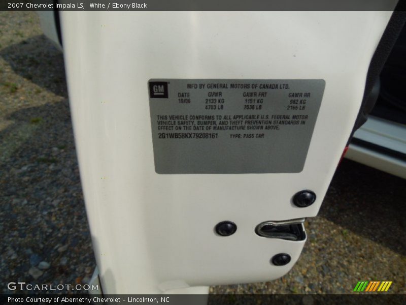 White / Ebony Black 2007 Chevrolet Impala LS