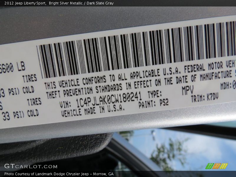 Bright Silver Metallic / Dark Slate Gray 2012 Jeep Liberty Sport