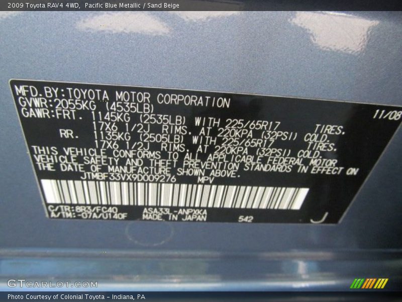 Pacific Blue Metallic / Sand Beige 2009 Toyota RAV4 4WD
