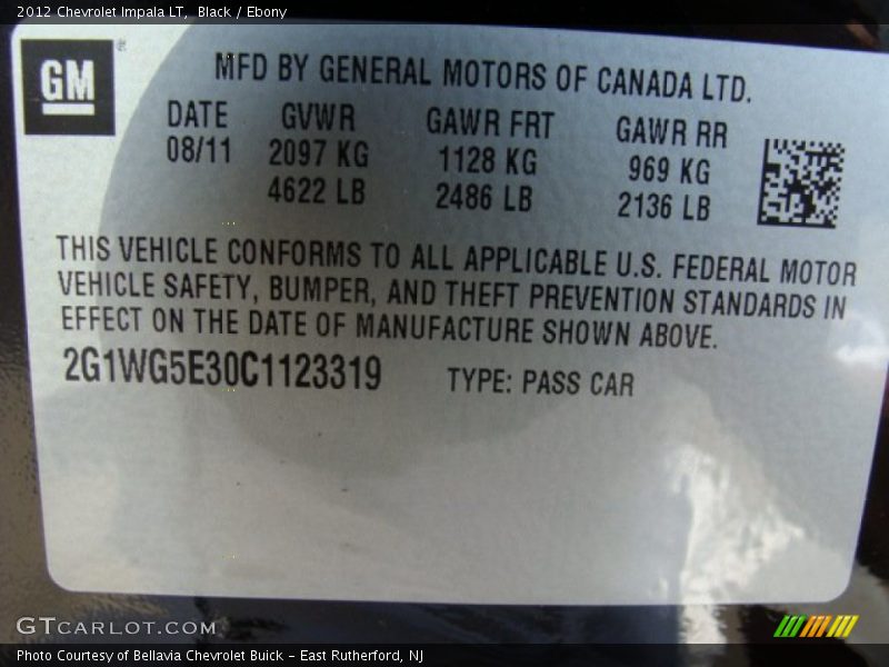 Black / Ebony 2012 Chevrolet Impala LT