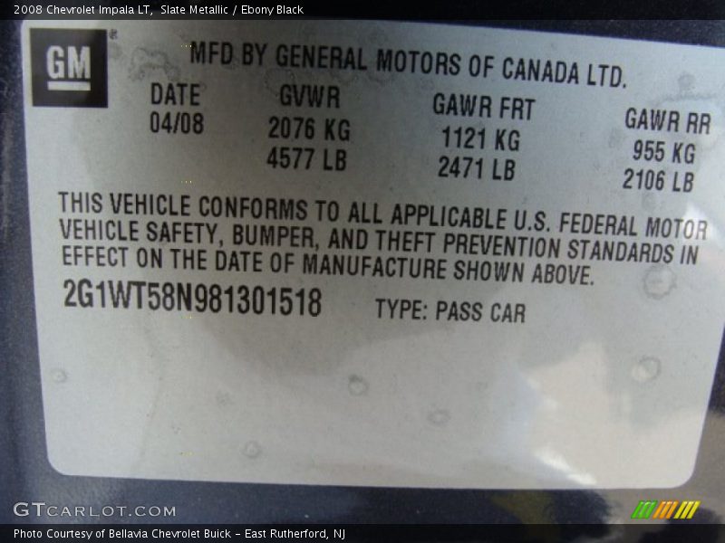 Slate Metallic / Ebony Black 2008 Chevrolet Impala LT