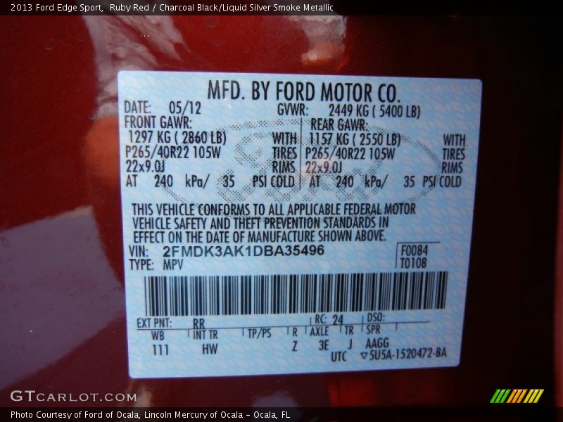 2013 Edge Sport Ruby Red Color Code RR