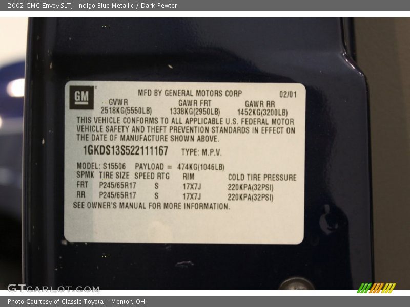 Indigo Blue Metallic / Dark Pewter 2002 GMC Envoy SLT