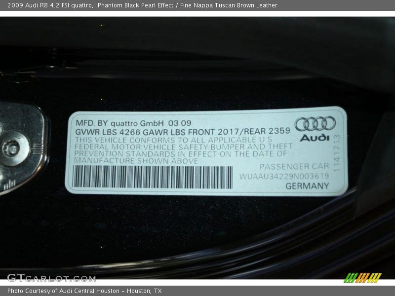 Phantom Black Pearl Effect / Fine Nappa Tuscan Brown Leather 2009 Audi R8 4.2 FSI quattro