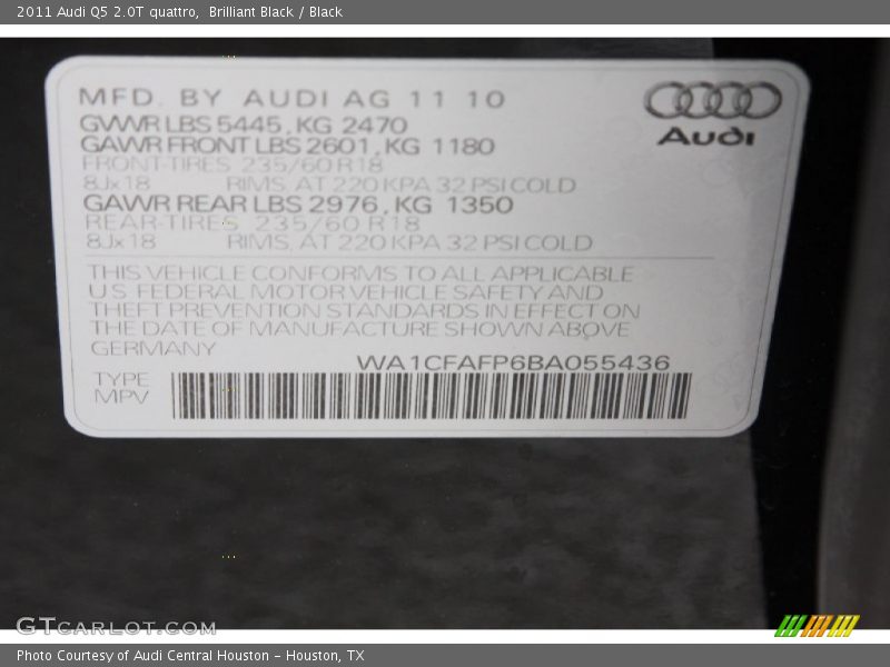 Brilliant Black / Black 2011 Audi Q5 2.0T quattro