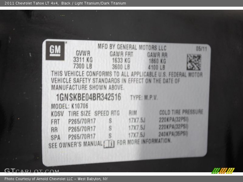 Black / Light Titanium/Dark Titanium 2011 Chevrolet Tahoe LT 4x4