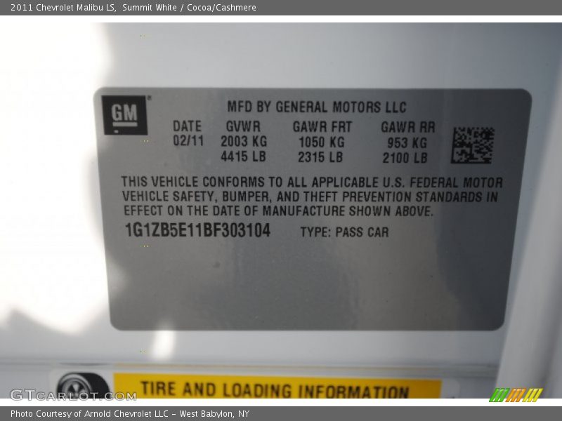 Summit White / Cocoa/Cashmere 2011 Chevrolet Malibu LS