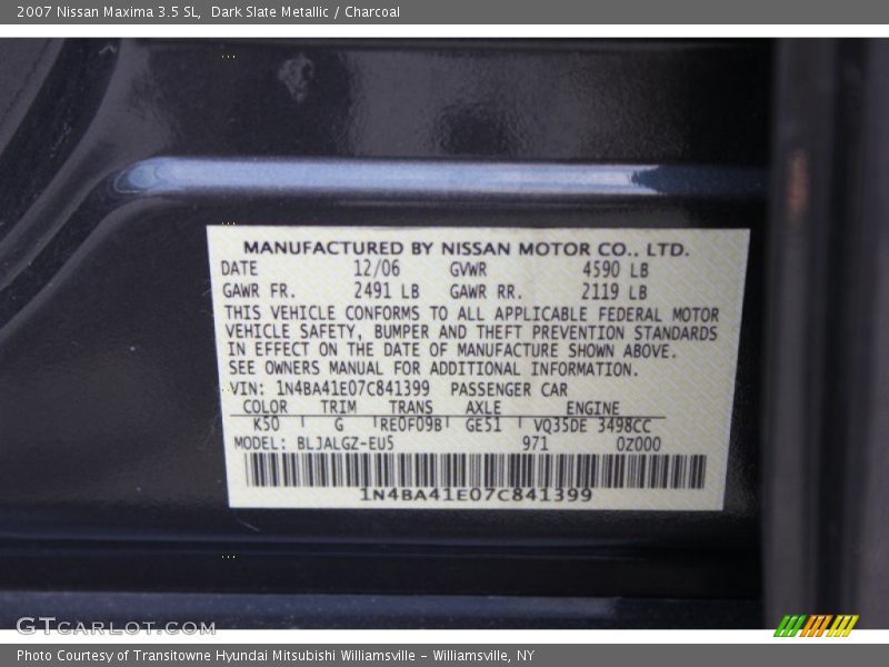 Dark Slate Metallic / Charcoal 2007 Nissan Maxima 3.5 SL