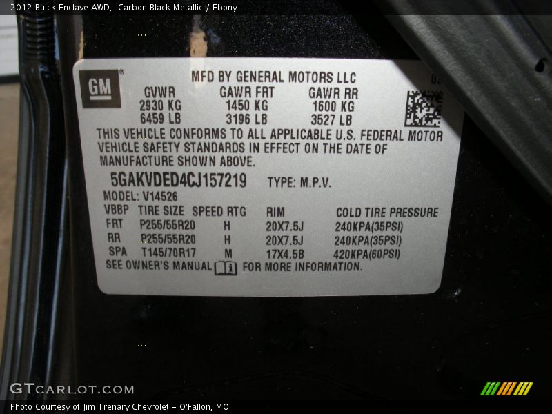 Carbon Black Metallic / Ebony 2012 Buick Enclave AWD