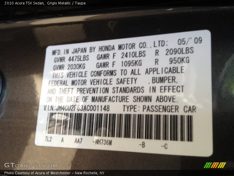Grigio Metallic / Taupe 2010 Acura TSX Sedan