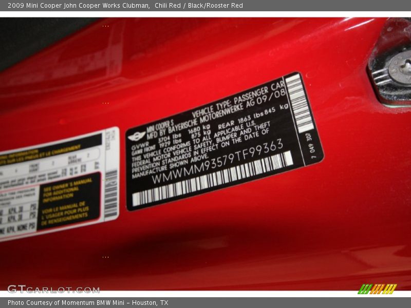 Chili Red / Black/Rooster Red 2009 Mini Cooper John Cooper Works Clubman