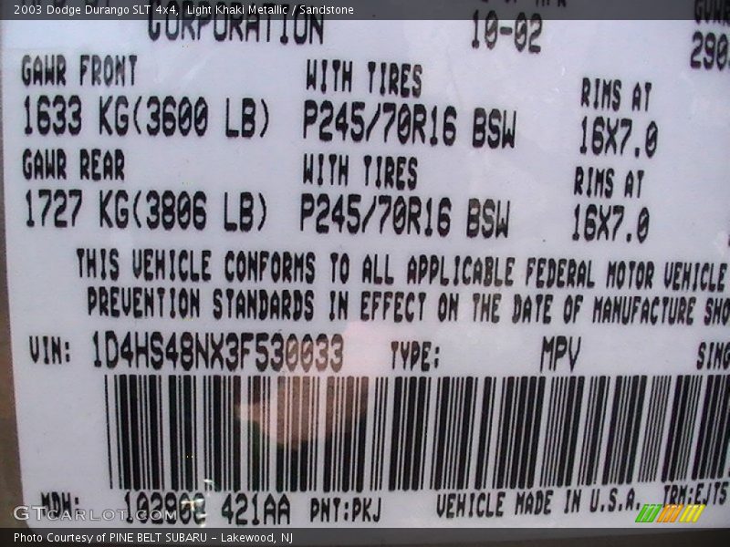 Light Khaki Metallic / Sandstone 2003 Dodge Durango SLT 4x4