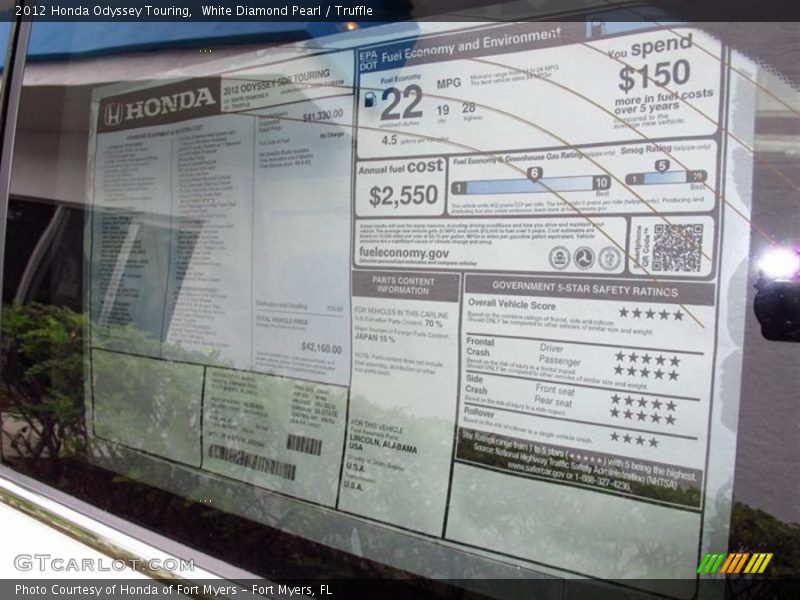 White Diamond Pearl / Truffle 2012 Honda Odyssey Touring