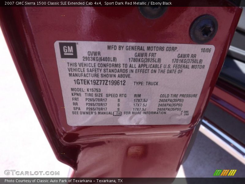 Sport Dark Red Metallic / Ebony Black 2007 GMC Sierra 1500 Classic SLE Extended Cab 4x4