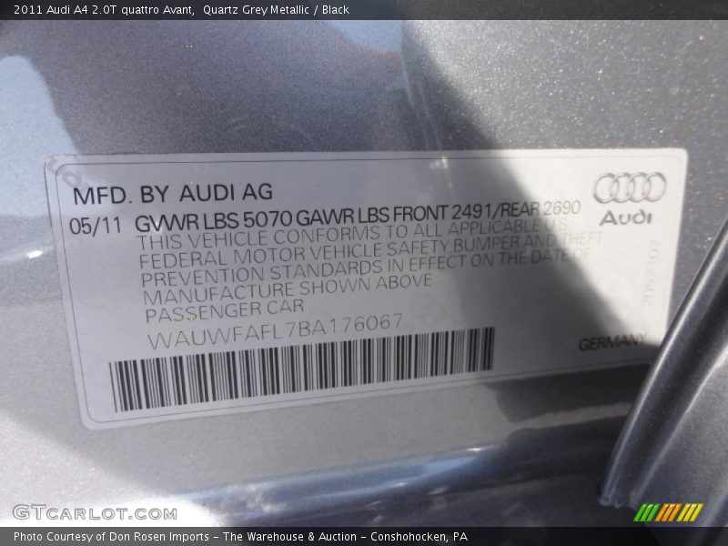 Quartz Grey Metallic / Black 2011 Audi A4 2.0T quattro Avant