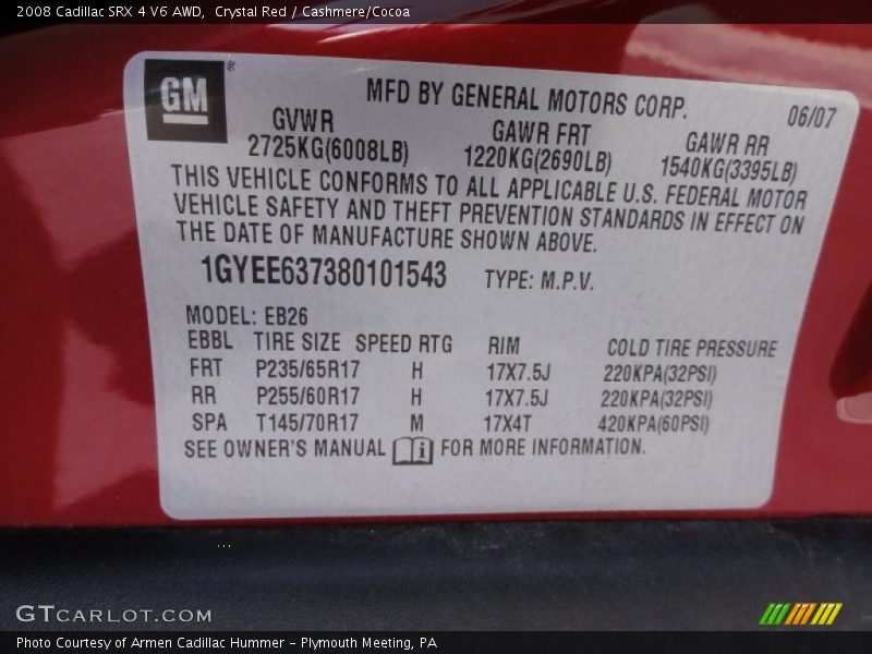 Crystal Red / Cashmere/Cocoa 2008 Cadillac SRX 4 V6 AWD