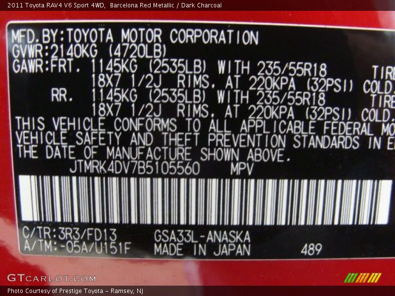 Barcelona Red Metallic / Dark Charcoal 2011 Toyota RAV4 V6 Sport 4WD
