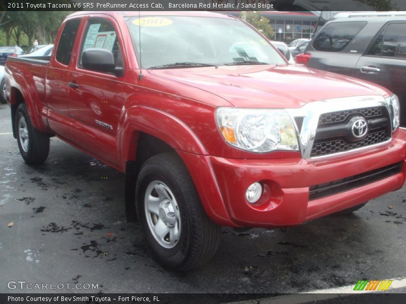 Barcelona Red Metallic / Sand Beige 2011 Toyota Tacoma V6 SR5 PreRunner Access Cab