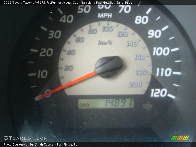 Barcelona Red Metallic / Sand Beige 2011 Toyota Tacoma V6 SR5 PreRunner Access Cab
