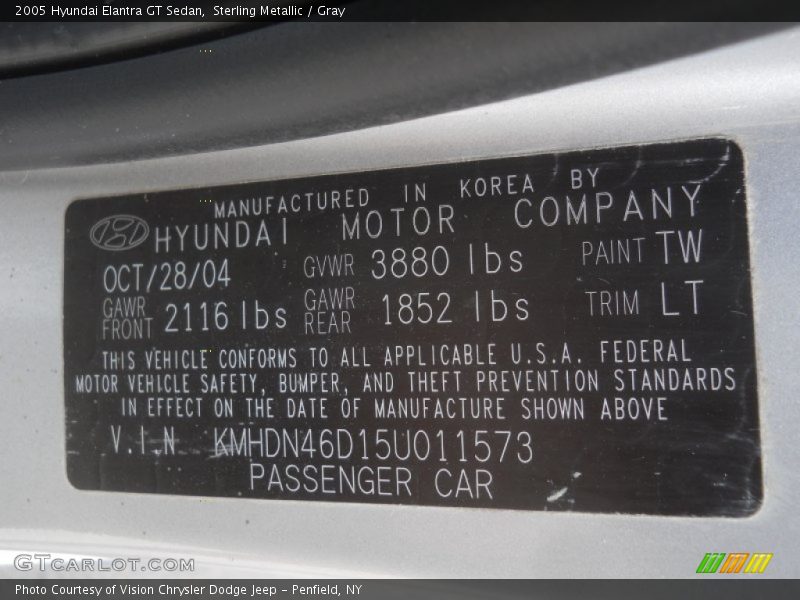 Sterling Metallic / Gray 2005 Hyundai Elantra GT Sedan