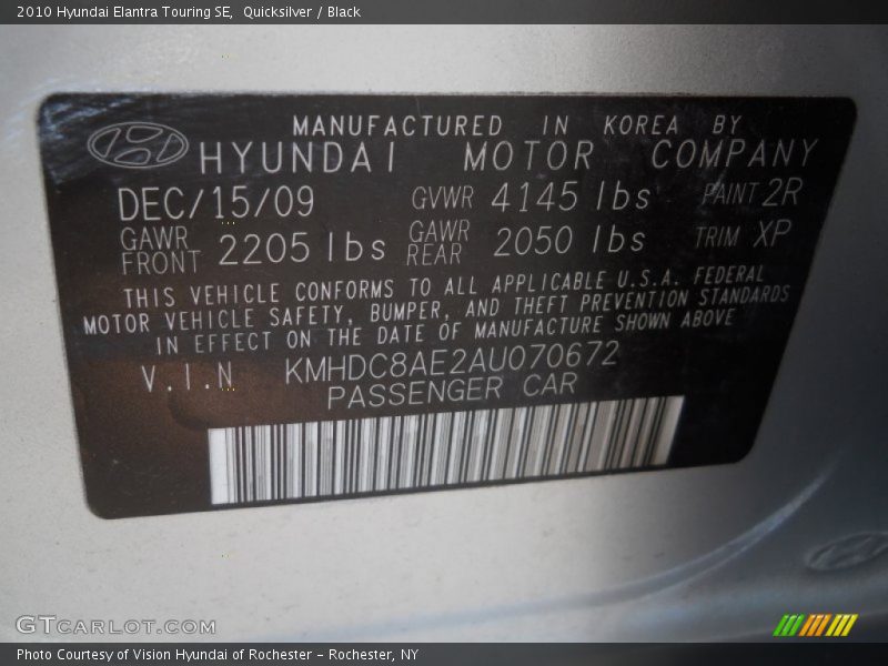 Quicksilver / Black 2010 Hyundai Elantra Touring SE